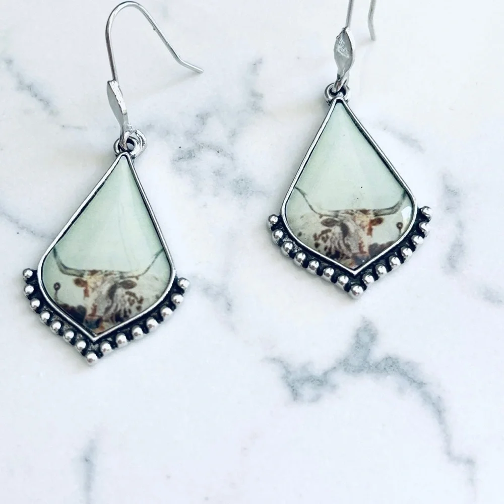 Western Longhorn Cow Earrings Cattle Metal Southwestern Boho Gift NEW